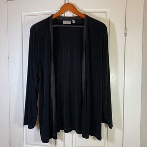 Chico's 2 Travelers Open‎ Front Cardigan Black Chain Trim Large Modest Office